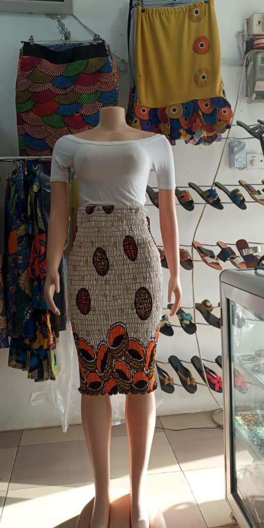 African Print Stretch Or Elastic Pencil Skirt - Size 8 To 14