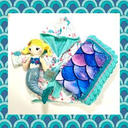 Mermaid Crocheted Baby Blanket Plush & Robe Set
