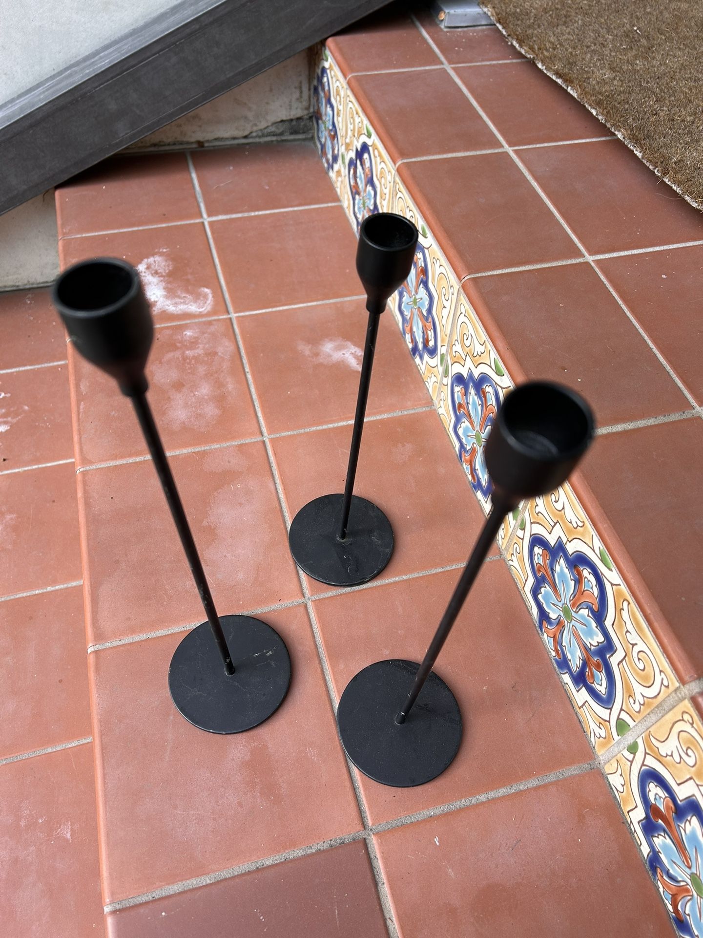 Set Of Three Black Candle Stick Holder