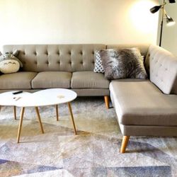 Gray Mid Century Modern 2pc L-Shape Sectional Sofa