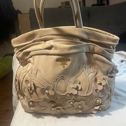 Prada Tan Leather Flower Appliqué Bag