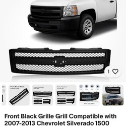 Front Black Grille Grill Compatible with 2007-2013 Chevrolet Silverado 1500