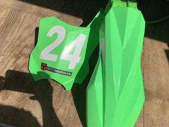 Kawasaki front fender and front number plate flo green