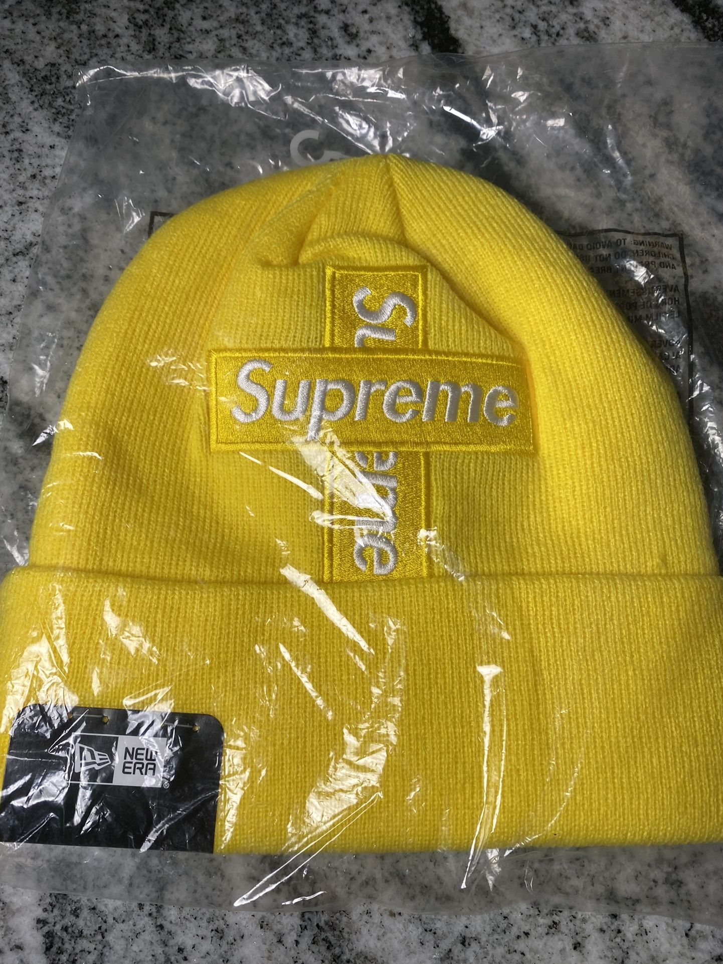 Supreme New Era Cross Box Logo Beanie Yellow