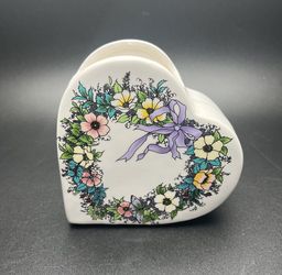 Vintage Inarco Angled Heart Vase Planter RARE? Floral Flowers Wreath Bow Grandma