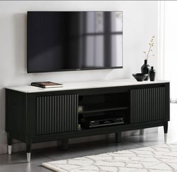 Brand New Black & White 72'Inch TV Stand w Stone Top
