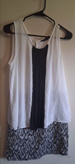Sleeveless Layered Dress White Black Pattern