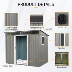 8 ft x 6 ft Outdoor Metal Storage Shed with Window,Transparent plate and lockable sliding door for Garden, Lawn (Gray) (W540P185320)