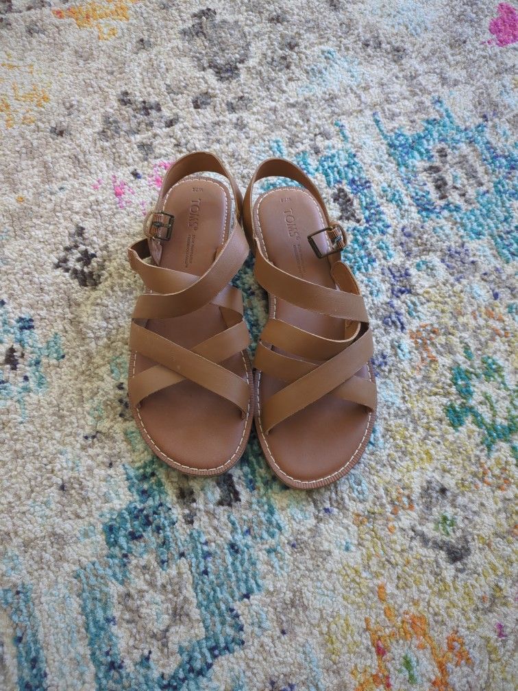 Toms ‎ Brown Leather Flat Sandals 7.5 