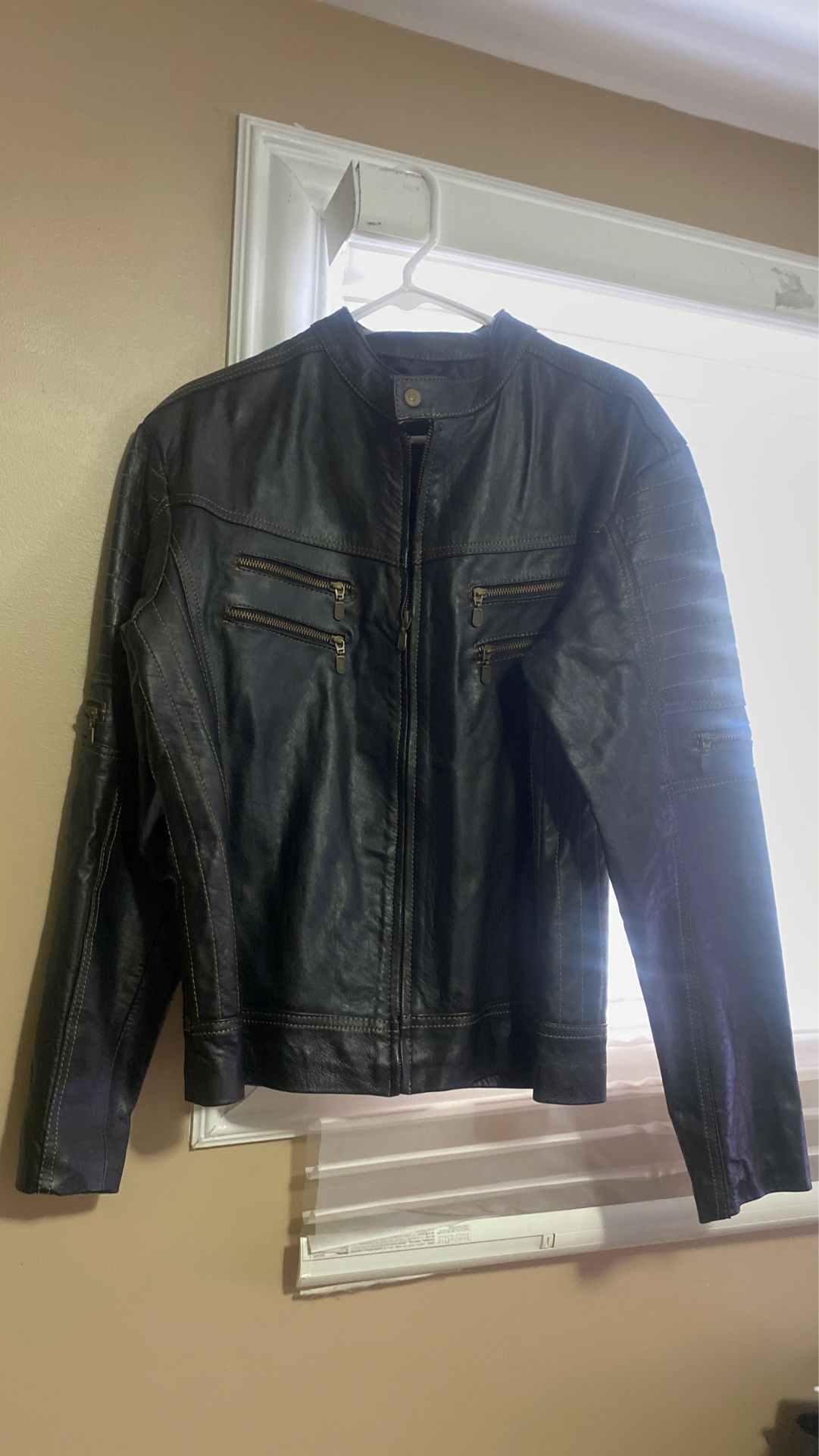 Brown leather jacket for men size XL