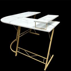 White Composite Corner Desk - Faux Marble Look
