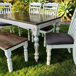 Dining Table Chairs And Bench Farmhouse Kitchen Table Set 