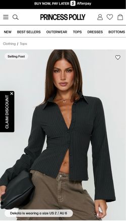 Princess Polly Black Pinstripe Fitted Button Up Shirt Size 6