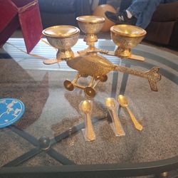 Helicopter Condiment  Set In Box. Solid Brass. For 60 Or Best Offer 