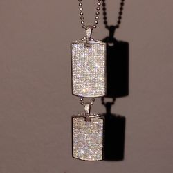 Diamond & Silver Dog-tags With 925 Army Style Silver Necklace 
