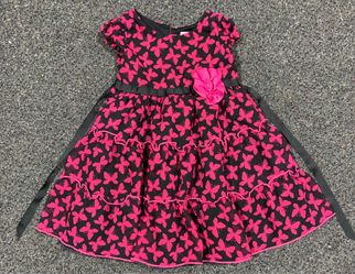 Youngland girls 4T pink and black butterfly ruffled layered chiffon dress