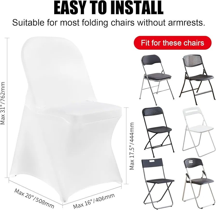 Stretch Spandex Chair Covers White 150 PCS Folding Kitchen Chairs Cover Universal Washable Slipcovers Protector Removable Chair Seat Covers for