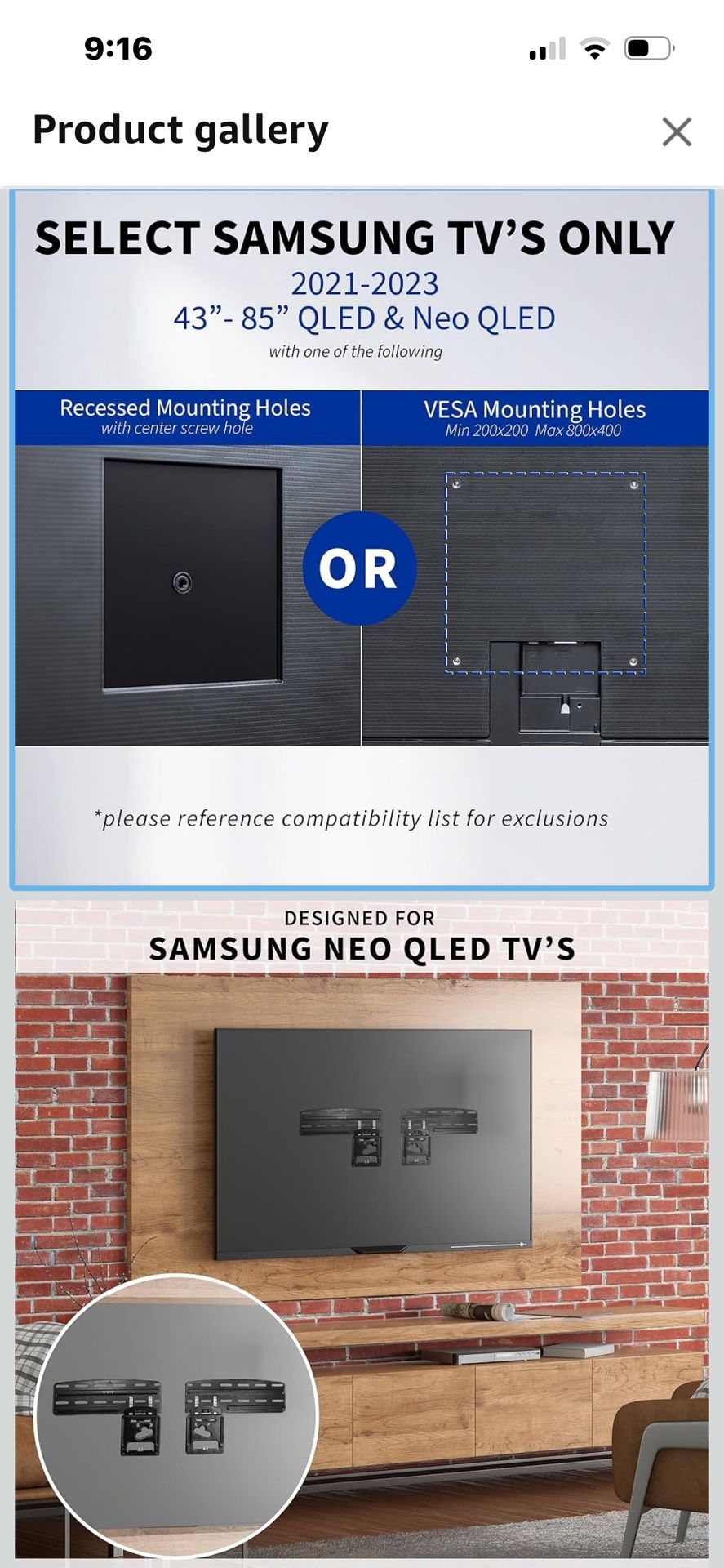 VIVO Micro-Gap Flat TV Wall Mount Designed for 43 to 85 inch 2021-2023 Samsung Neo QLED