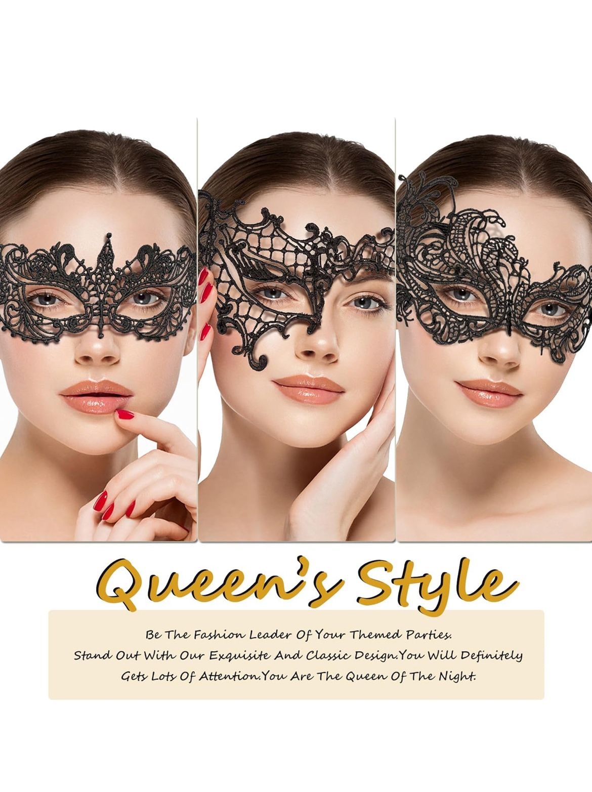 3 Black Masquerade Lace Masks for Venetian Party, *BRAND NEW*