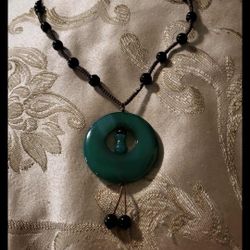 Green Agate Dounut Pendant Necklace
