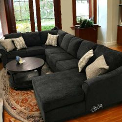Brand New Amire Tufted 3 Piece Sectional Black Couch