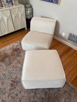 Rove Concepts Cream Upholstered Slipper Chair with Ottoman