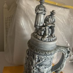 A.  Large Gray Drink Pitcher With Lady And Man Top Fancy 
