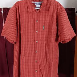 Columbia Button Down Red Plaid Collered Short Sleeve Shirt Mens Size XL