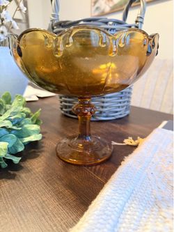 Vintage amber glass pedestal dish