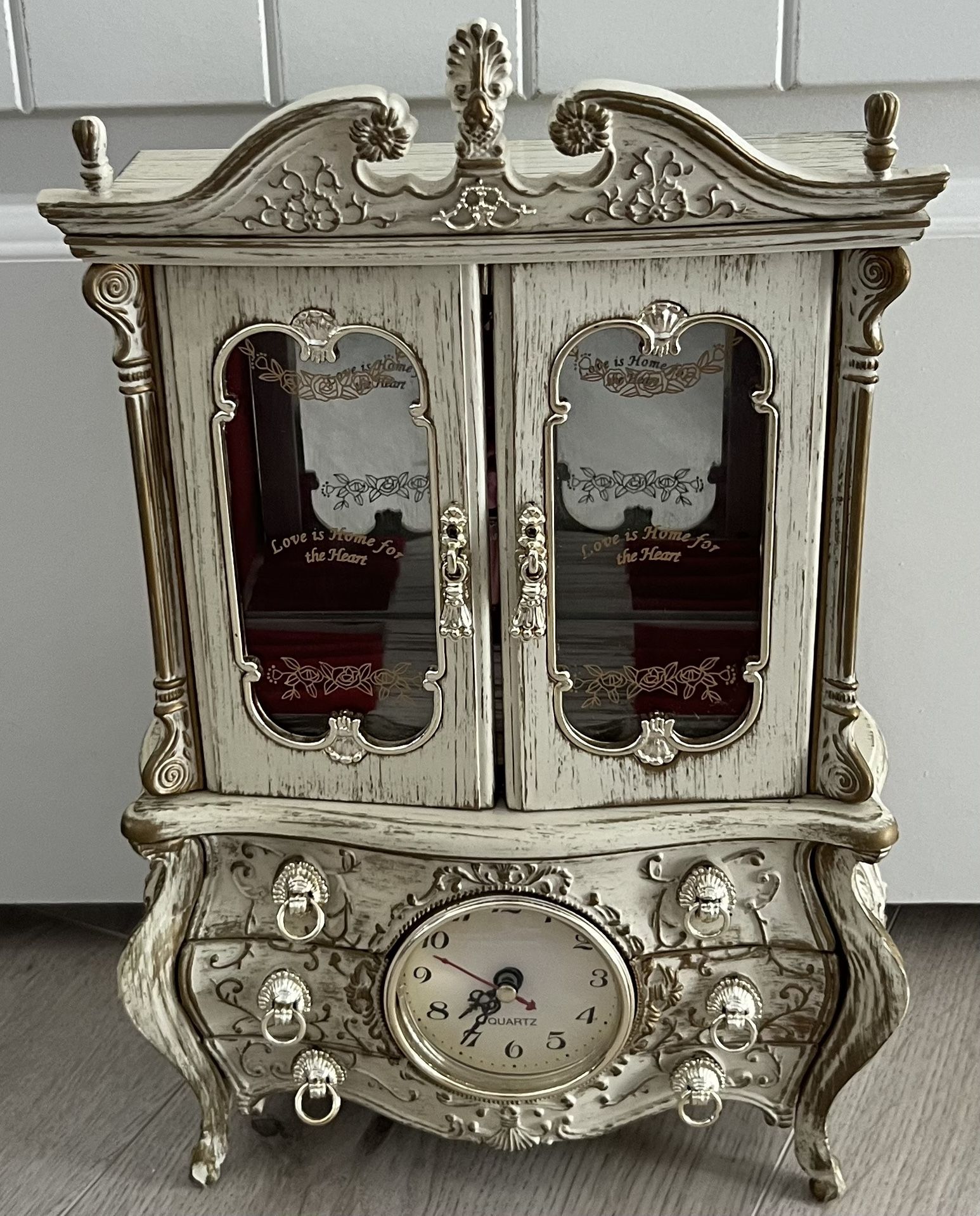 Complete Vintage Musical Jewelry Box With Clock