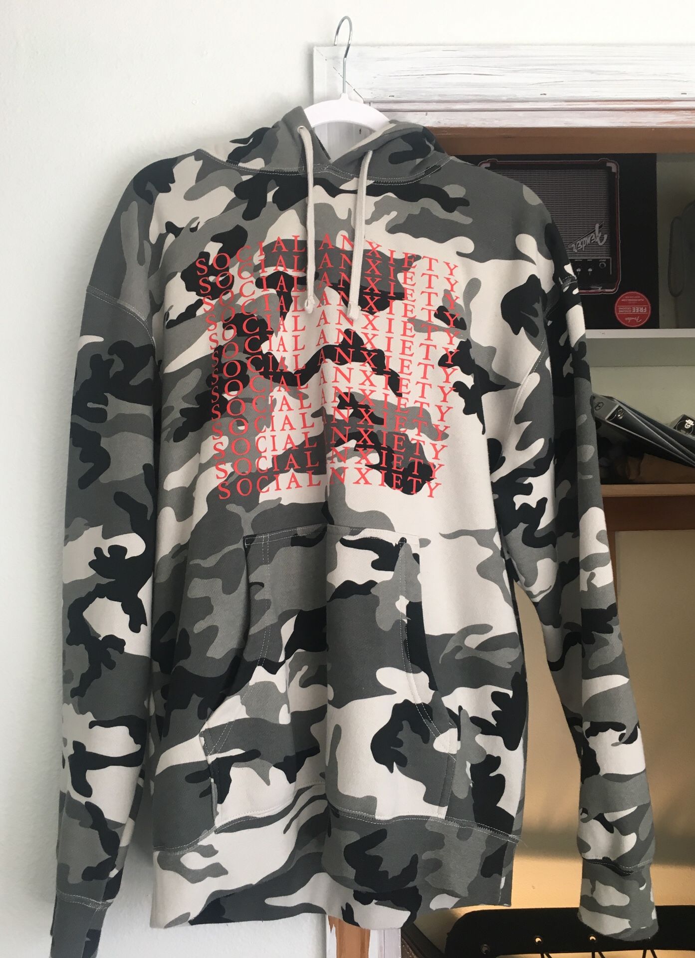 Social Anxiety Snow-Camo Hoodie by Chris Chann