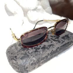 Gianni Versace 1995 Sunglasses Gold Tortoise Green MOD X12 COL A11 50mm 200124