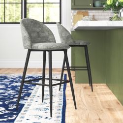 Counter & Bar Stools - Gray Upholstery, Black Metal Frame, Luxe Seating for Modern Kitchen & Bar (Set of 2)