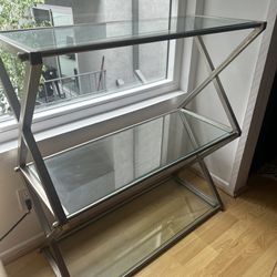 Steel & Glass Tiered Shelving Console 