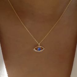 Brand New Retro 18K Gold Plated Rhinestone Evil Eye Protection Pendant Necklace
