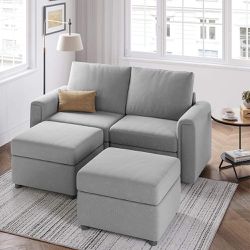 4 - Piece Modular Couches and Sofas Sectional with Storage Sectional Sofa U Shaped Sectional Couch with Reversible Chaises, Light Gray