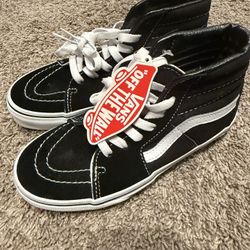 VANS Sk8-Hi Black & White Shoes Youth 2 