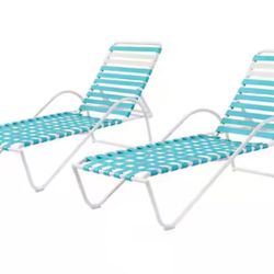 Pool chair Adjustable Outdoor Strap Chaise Lounge with Aluminum Frame (2-Pack)