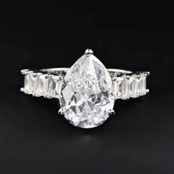 Luxurious Ring Faux Silver Square Gemstone Zircon Princess Cut Size 10 - Tribal Jewelry Weddings - Rare Diamond Style For Bride Stylish Cute Zirconia