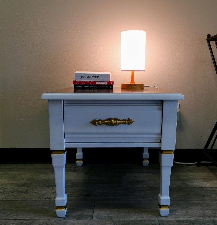 Vintage Mersman Nightstand | Classic White and Gold Accent Table