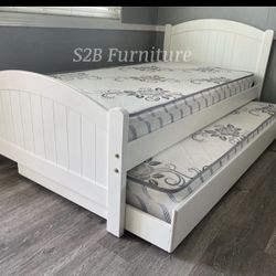 Twin/twin Size White Trundle With Orthopedic Mattress 