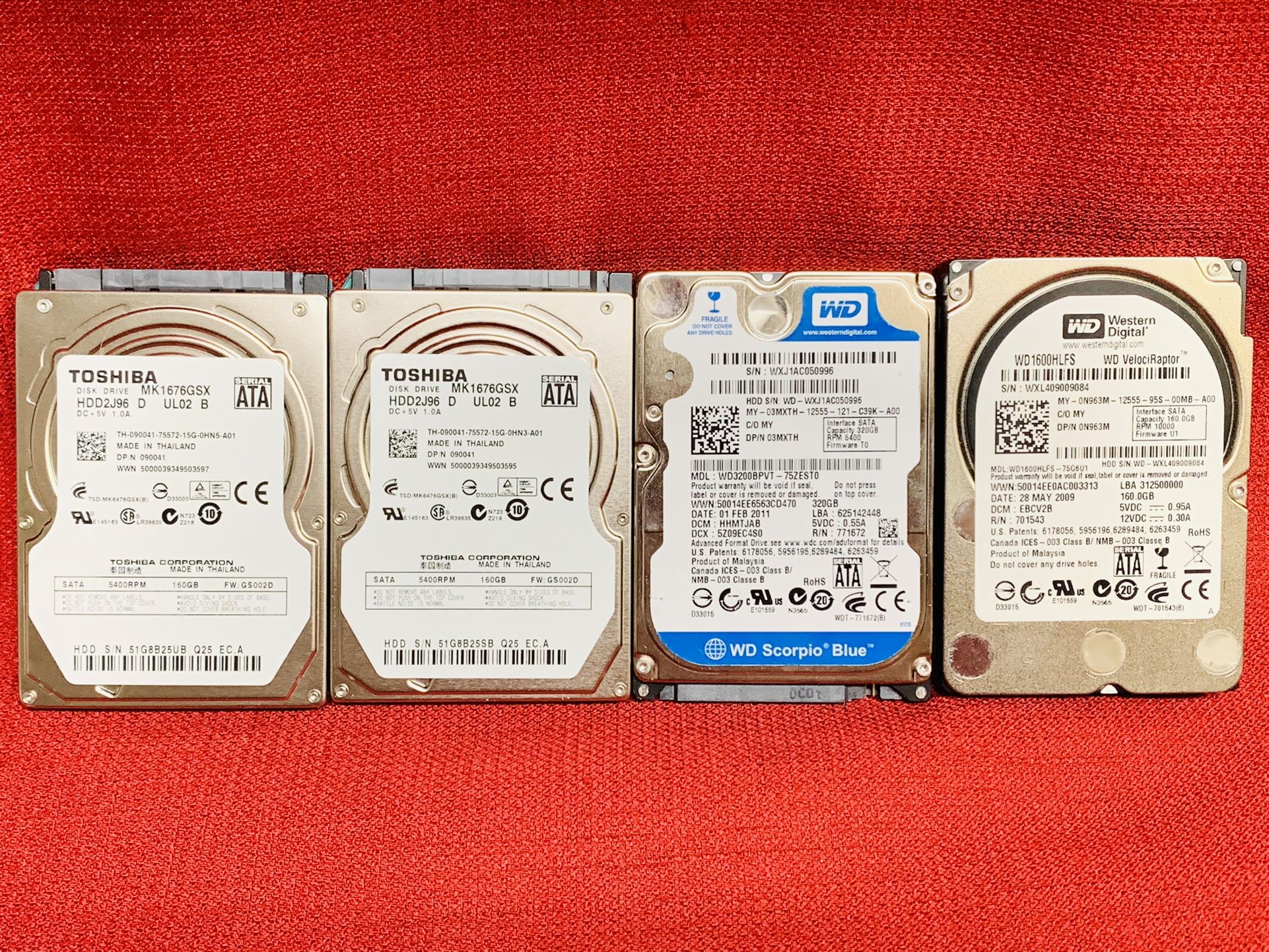 4-Internal SATA 2.5 Hard Drive Laptop~2-Toshiba 160GB MK1676GSX~2-WD-160/320GB