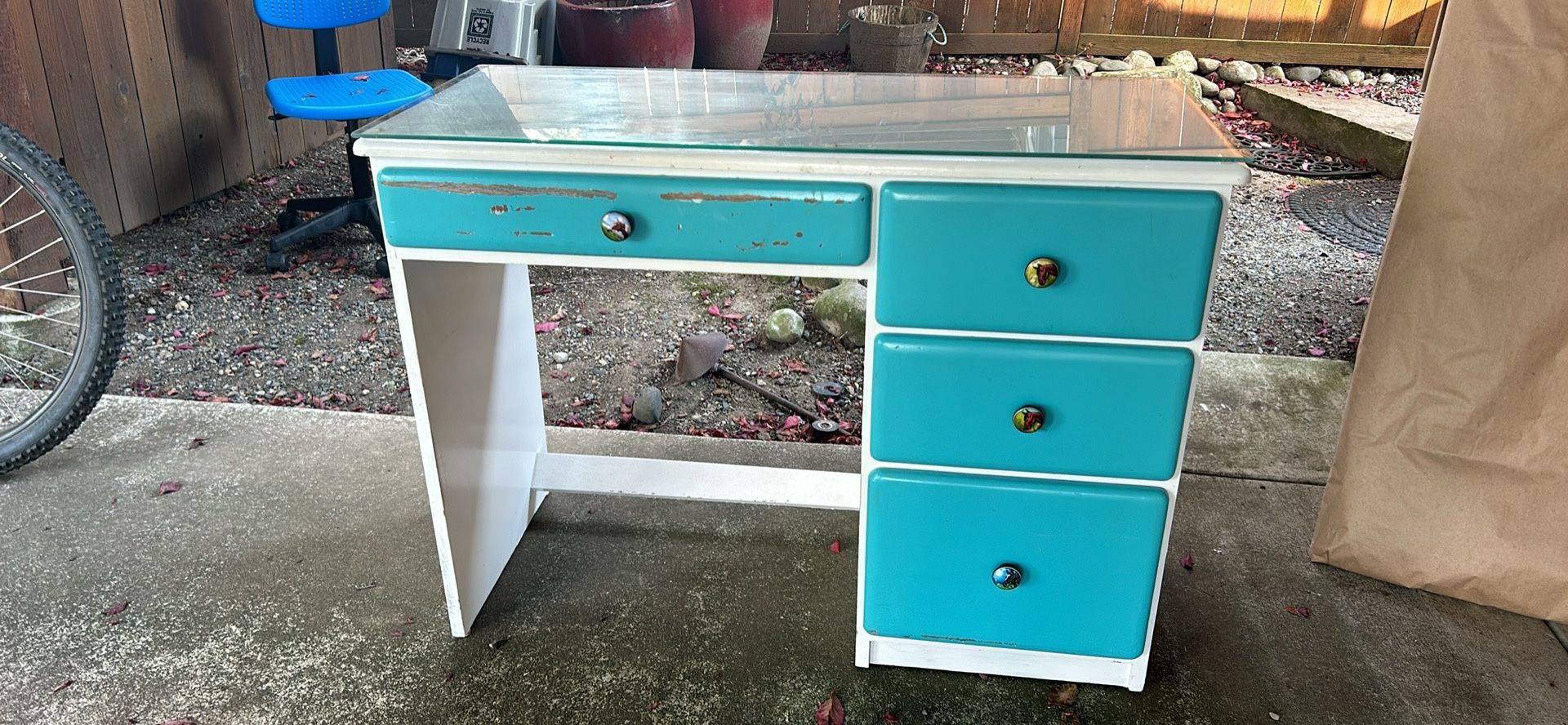 Wooden Desk w/ Glass Top