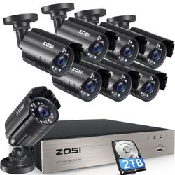 ZOSI Sistema de cámara de seguridad para el hogar H.265+ 1080P con detección de vehículos humanos AI, 5MP 3K Lite 8 canales CCTV DVR grabadora con dis