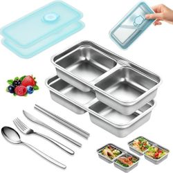 Reusable Grab and Go Stainless Steel Snack Containers with Utensils 2 Pack