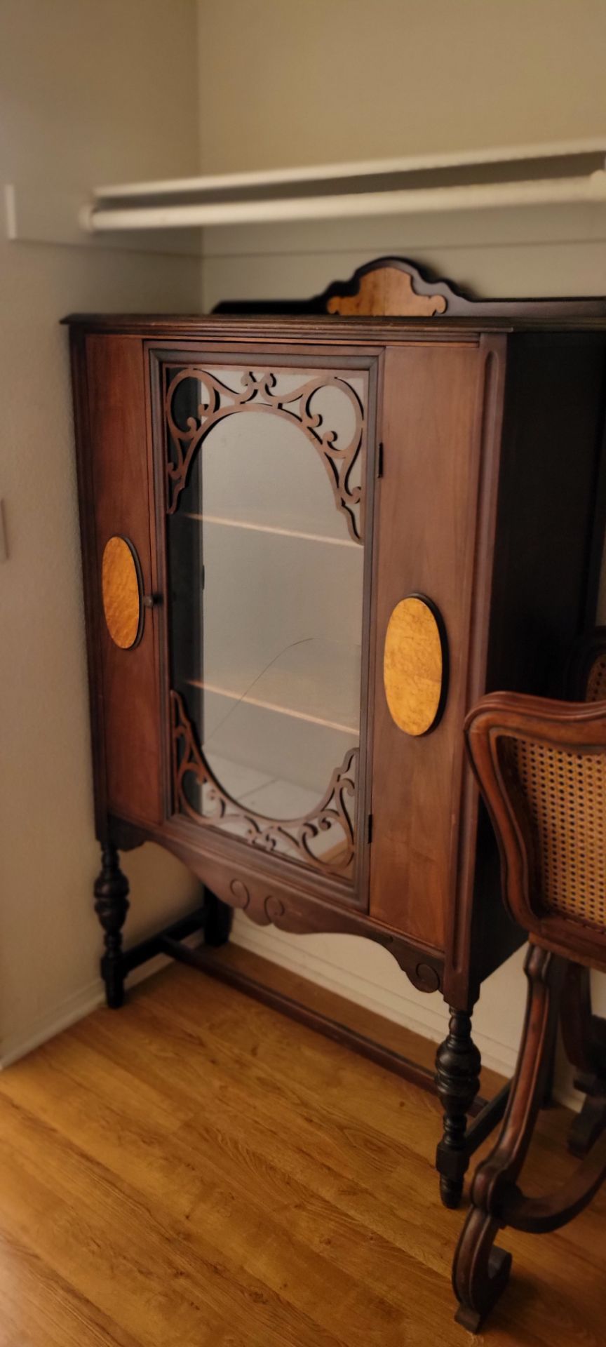 Antique wood pc ( glass is cracked) interior shelves needs some Talac