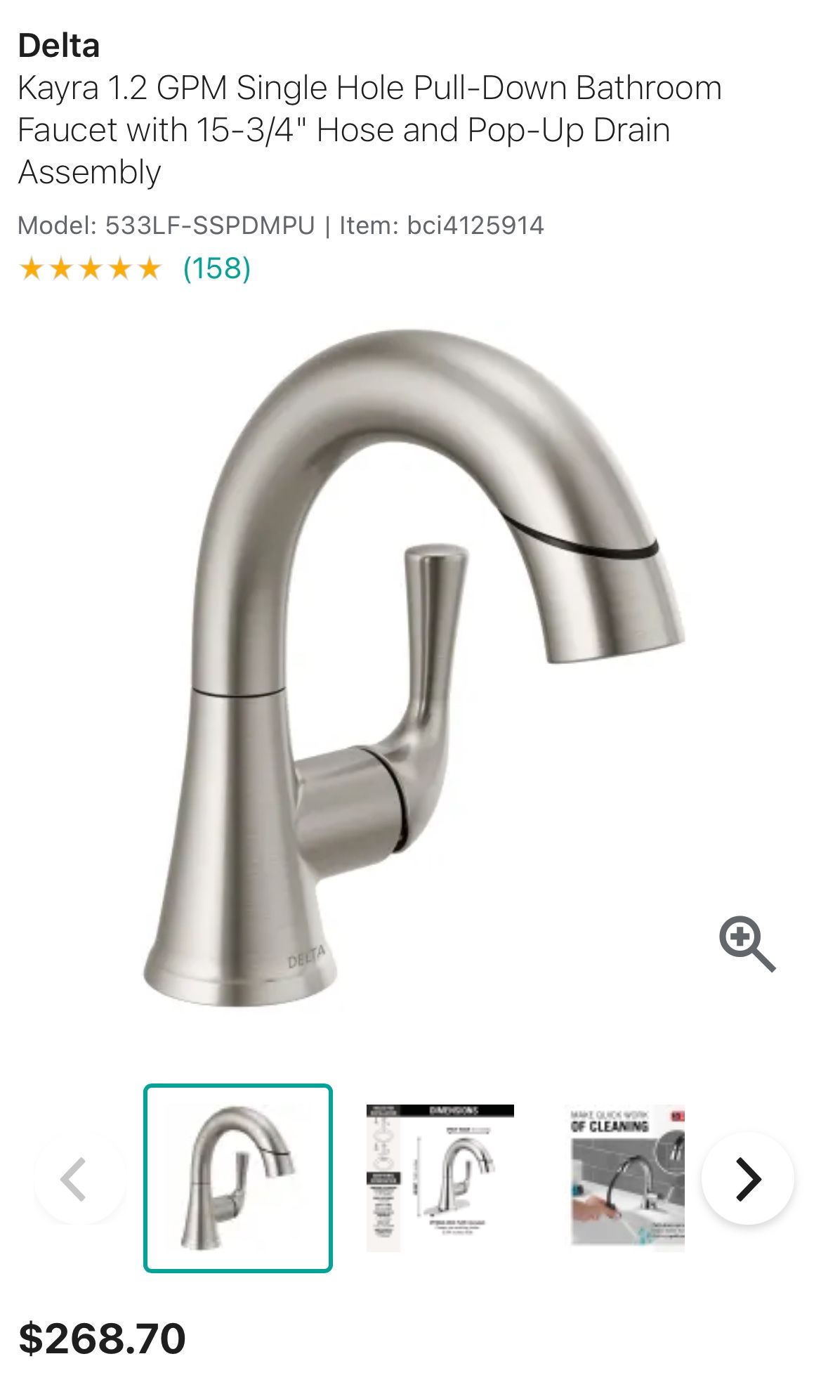 Kayra 1.2 GPM Single Hole Pull-Down Bathroom Faucet with 15-3/4" Hose and Pop-Up Drain Assembly