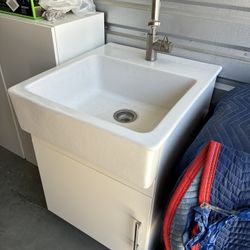 Farm House Sink + Brushed nickel Faucet On IKEA Sektion Base Cabinet 