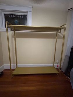 Gold Metal Clothing Rack with Shelves