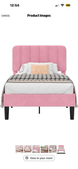 Pink twin bed frame with mattress